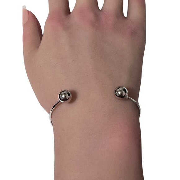 925 Sterling Silver Bangle Wire Bracelet Adjustable Size 6 3/4 inches - Picture 3 of 7